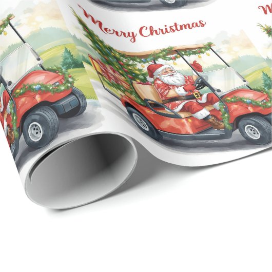 Golf Santa Claus ride red cart Christmas Tree  Geschenkpapier (Rolleneckpunkt)