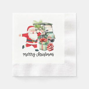 Golf Santa Claus und Golf Cart Weihnachten Serviette