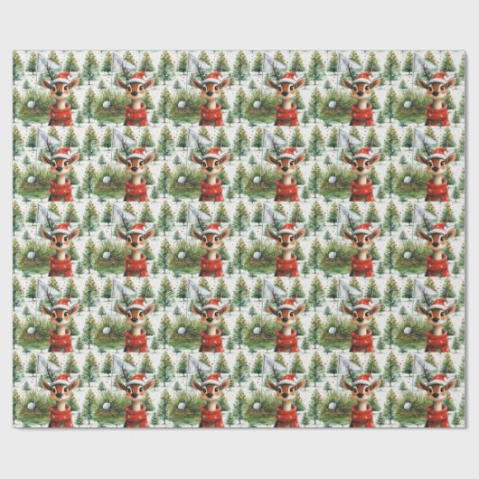 Golf Santa Deer bei Golf Flag Weihnachten Hintergr Geschenkpapier (Flach)