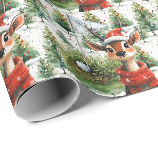 Golf Santa Deer bei Golf Flag Weihnachten Hintergr Geschenkpapier (Rolleneckpunkt)