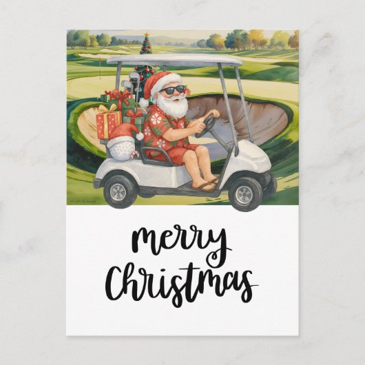 Golf Santa Driving Golf Car bei Bunker Weihnachten (Vorderseite)