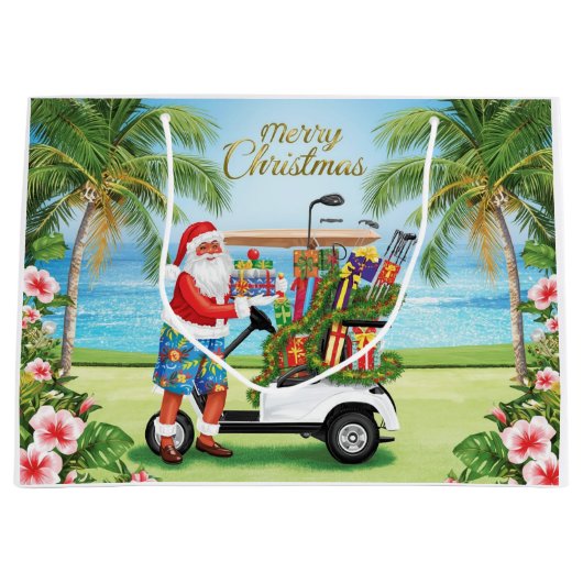 Golf Santa Golfing Tropical Weihnachtsfeier Große Geschenktüte (Vorderseite)