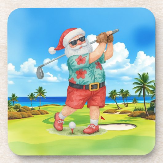 Golf Santa Golfo für den Weihnachtssommer Juli Getränkeuntersetzer (Vorderseite)