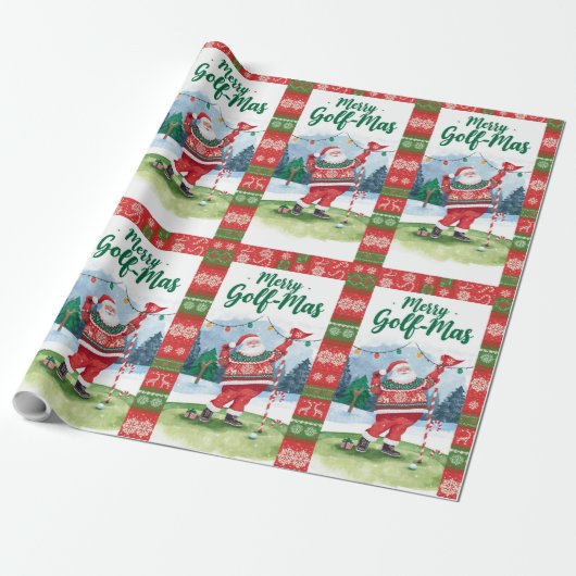 Golf Santa im hässlichen Pullover Golfen Frohe Gol Geschenkpapier (Ungerollt)