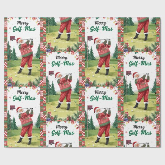Golf Santa im hässlichen Pullover Golfen Frohes Go Geschenkpapier (Flach)
