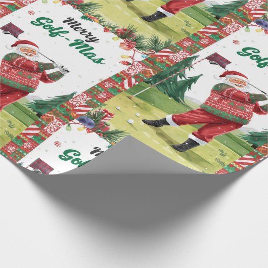Golf Santa im hässlichen Pullover Golfen Frohes Go Geschenkpapier (Ecke)