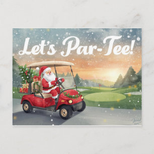 Golf Santa im roten Wagen – Lustige Let Par-Tee Postkarte