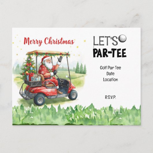 Golf Santa in Red Cart – Funny Let Par-Tee Postkarte (Vorderseite)