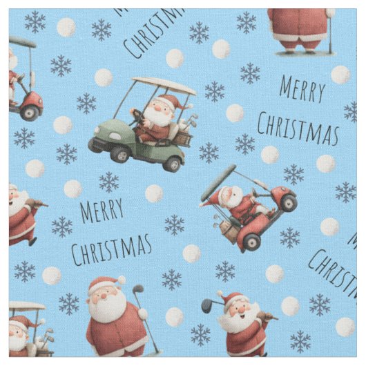 Golf Santa on Light Blue Stoff (Nahaufnahme)