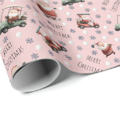 Golf Santa on Light Pink Geschenkpapier (Rolleneckpunkt)