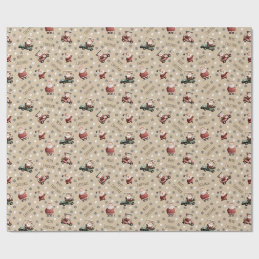 Golf Santa on Light Tan Geschenkpapier (Flach)