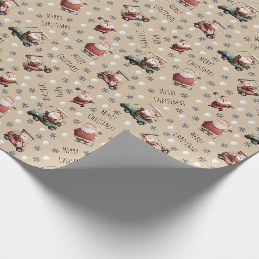 Golf Santa on Light Tan Geschenkpapier (Ecke)