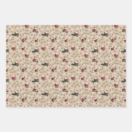 Golf Santa on Light Tan Geschenkpapier Set (Vorderseite 3)