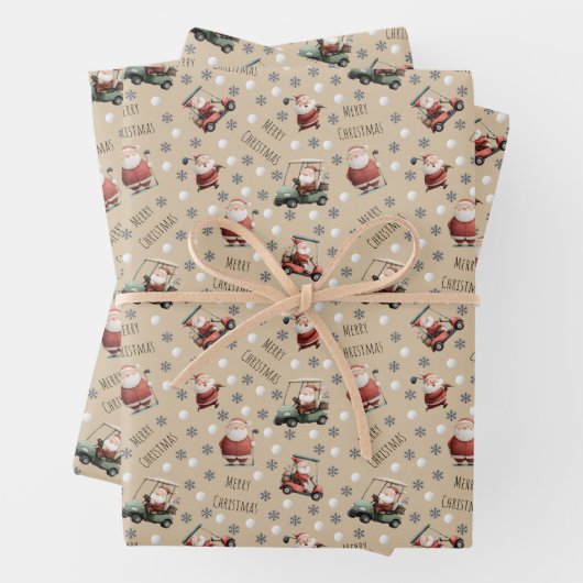 Golf Santa on Light Tan Geschenkpapier Set (Beispiel)