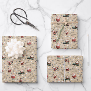 Golf Santa on Light Tan Geschenkpapier Set