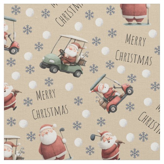 Golf Santa on Light Tan Stoff (Nahaufnahme)