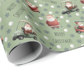 Golf Santa on Olive Green Geschenkpapier (Rolleneckpunkt)