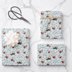 Golf Santa on Pale Green Geschenkpapier Set