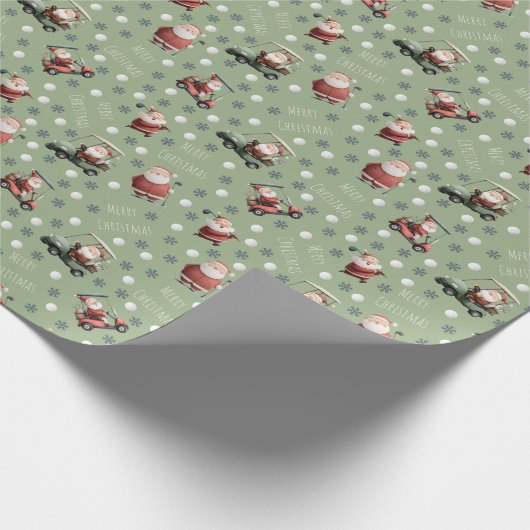 Golf Santa on Sage Green Geschenkpapier (Ecke)