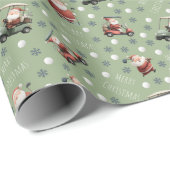 Golf Santa on Sage Green Geschenkpapier (Rolleneckpunkt)