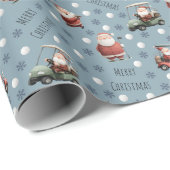 Golf Santa on Stone Blue Geschenkpapier (Rolleneckpunkt)