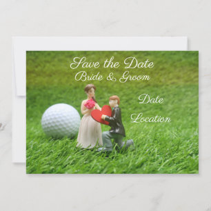 Golf Save the Date Bräutigam und Braut mit Liebe Einladung