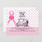 Golf Save the Date Brustkrebs-Bewusstsein pink Postkarte (Vorne/Hinten)