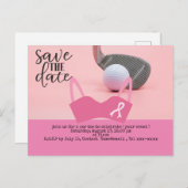 Golf Save the Date Brustkrebs-Bewusstsein pink Postkarte (Vorne/Hinten)