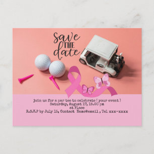 Golf Save the Date Brustkrebs-Bewusstsein pink Postkarte