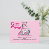 Golf Save the Date Brustkrebs-Bewusstsein pink Postkarte (Stehend Vorderseite)