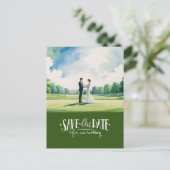 Golf save the date for wedding bride groom postkarte (Stehend Vorderseite)