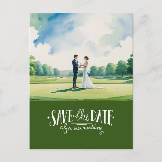 Golf save the date for wedding bride groom postkarte (Vorderseite)