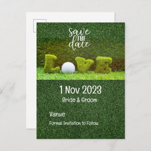 Golf Save the Date für Golfer mit Liebe Einladungspostkarte (Vorne/Hinten)