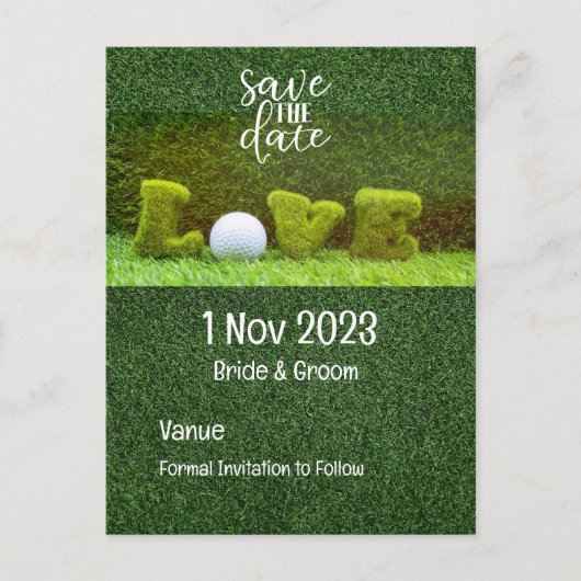 Golf Save the Date für Golfer mit Liebe Einladungspostkarte (Vorderseite)