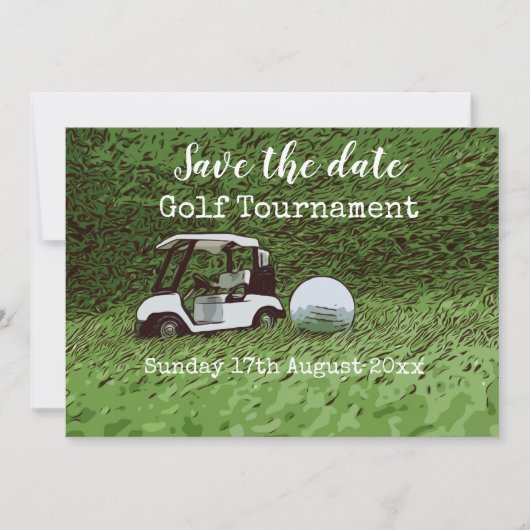 Golf Save the Date für Golfturniere mit Karren (Vorderseite)