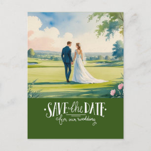 Golf Save the Date für Hochzeit Braut Bräutigam Postkarte
