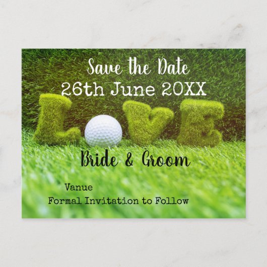 Golf Save the Date für Hochzeiten mit Golfball Einladungspostkarte (Vorderseite)