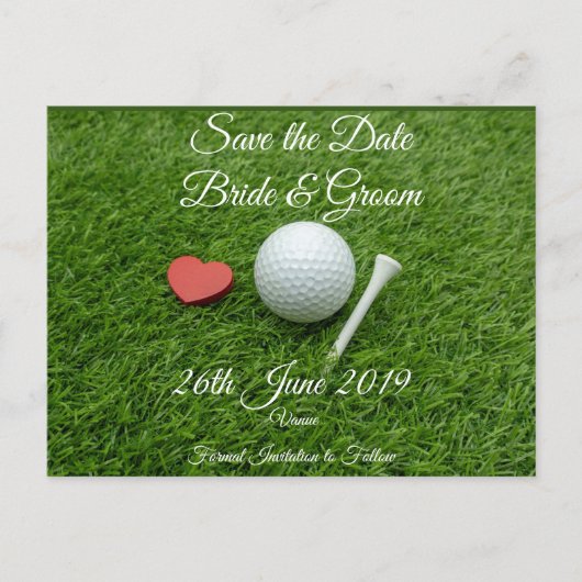 Golf Save the Date für Hochzeiten mit Golfball Einladungspostkarte (Vorderseite)
