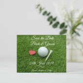 Golf Save the Date für Hochzeiten mit Golfball Einladungspostkarte (Stehend Vorderseite)