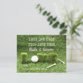 Golf Save the Date für Hochzeiten mit Golfball Einladungspostkarte (Stehend Vorderseite)