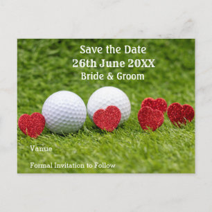 Golf Save the Date für Hochzeiten mit rotem Herzen Einladungspostkarte