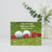 Golf Save the Date für Hochzeiten mit rotem Herzen Einladungspostkarte (Stehend Vorderseite)