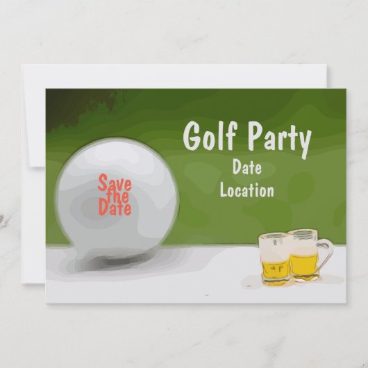 Golf Save the Date für Party mit Bier auf Grün Einladung (Vorderseite)