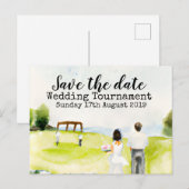 Golf Save the Date Golf Hochzeitsturnier Ankündigungspostkarte (Vorne/Hinten)
