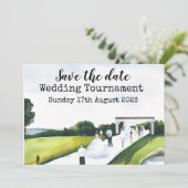 Golf Save the Date Golf Hochzeitsturnier Einladung (Stehend Vorderseite)