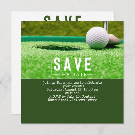 Golf-Save the Date-Golf-Putting-Loch in einem Einladung (Vorne/Hinten)