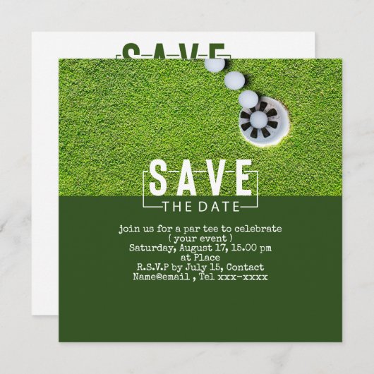 Golf-Save the Date-Golf-Putting-Loch in einem Einladung (Vorne/Hinten)
