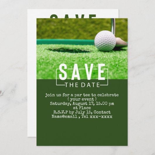 Golf-Save the Date-Golf-Putting-Loch in einem Einladung (Vorne/Hinten)