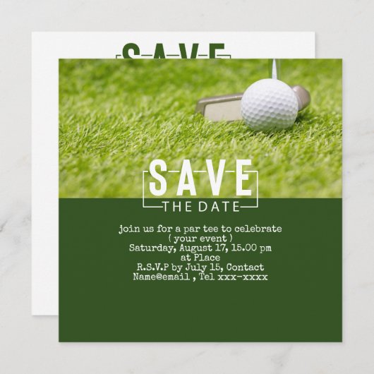 Golf-Save the Date-Golf-Putting-Loch in einem Einladung (Vorne/Hinten)