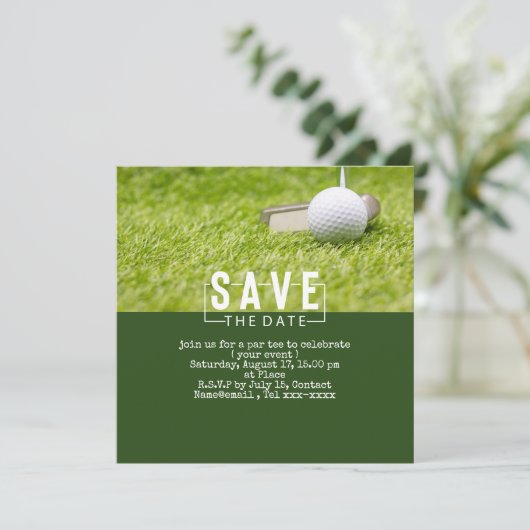 Golf-Save the Date-Golf-Putting-Loch in einem Einladung (Stehend Vorderseite)